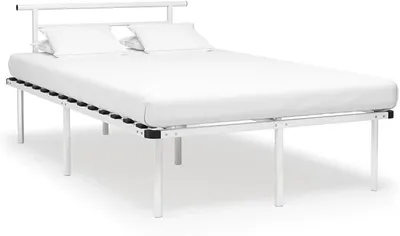 Productafbeelding van Bedframe, wit, metaal, 120x200 cm. Eenvoudig te monteren, modern tweepersoonsbed/jongerenbed met lattenbodem, geschikt voor slaapkamer of logeerkamer