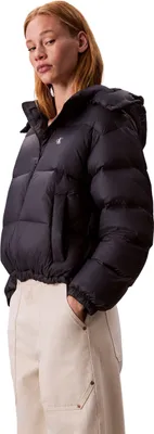 Productafbeelding van Calvin Klein dames donsjas, model Essential Midweight, met capuchon, blauw (Inkwell), maat X