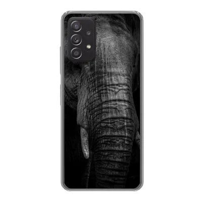 Produktbild von MuchoWow® Handyhülle Schutzhülle Hülle für Samsung Galaxy A53 5G Elefant auf schwarzem Hintergrund in schwarz und weiß Silikon Softcase Handy Hülle - Schutzabdeckung