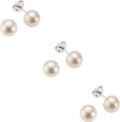 Produktbild von Damen Ohrstecker 3er-Set 925 Sterling Silber Süßwasserzuchtperlen weiß 5mm