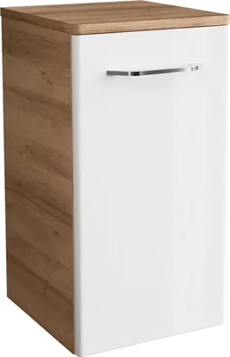 Zdjęcie produktu dla FACKELMANN szafka podumywalkowa MILANO / Szafka łazienkowa z cichym domykiem / Wymiary (szer. x wys. x gł.): ok. 30,5 x 57 x 32 cm / Szafka łazienkowa z 1 drzwiami / Zawiasy drzwi do wyboru / Korpus: jasnobrązowy / Front: biały