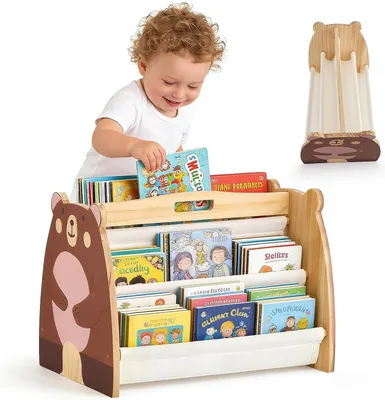 Immagine prodotto di Scaffale per bambini, in legno, con 4 scomparti, ideale per la cameretta