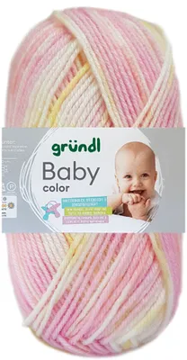 A ball of yarn with a label showing a baby.