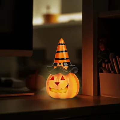 Immagine prodotto di Zucca di Halloween a LED - 2 batterie LR44 incluse - dimensioni: 6,5 cm x 11 cm