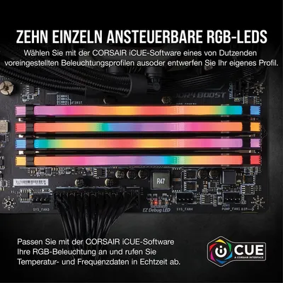 Produktbild von Corsair Vengeance RGB Pro , 32 GB, 2 x 16 GB, DDR4, 3200 MHz, 288-pin DIMM, Schwarz
