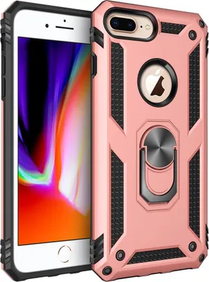 Produktbild von LaimTop iPhone 8 Plus Hülle, Hybrid Robuste Rüstung Drehbarer Ring Halter Ständer Dual Layer Hard PC + TPU Stoßfest Schutzhülle für iPhone 7 Plus / 8 Plus Roségold