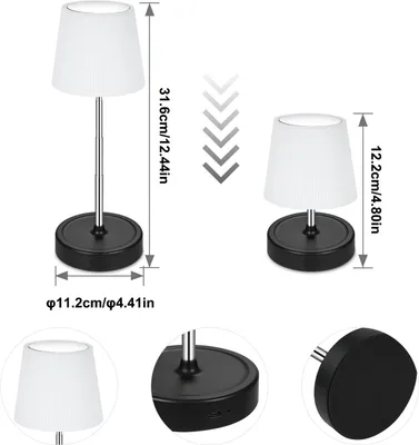 Produktbild von LED Table Lamp Retractable Touch Control Height Adjustable Desk Light with White Pleated Lampshade for Bedroom Bedside
