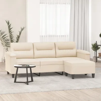 Productafbeelding van Maison Exclusive - Driezitsbank met voetenbankje, beige, 180 cm, microvezelstof