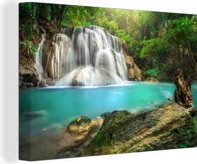 Produktbild von OneMillionCanvasses® - Leinwandbilder - 150x100 cm, Wald - Wasserfall - Natur, Wandbilder Kunstdruck Wanddekoration - Foto auf Leinwand - Gemälde auf Holzrahmen