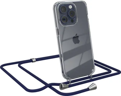 Produktbild von EAZY CASE Handykette kompatibel mit Apple iPhone 15 Pro, Handyhülle mit Umhängeband, Handykordel, Schutzhülle Clear, Band in Blau