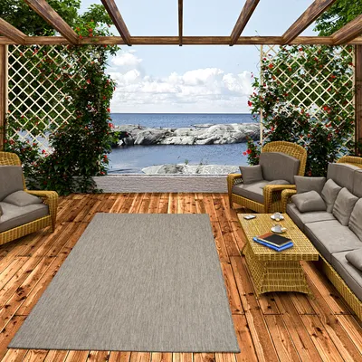 Produktbild von In- und Outdoor Teppich Flachgewebe Carpetto Uni Anthrazit Mix, Größe:80x150 cm