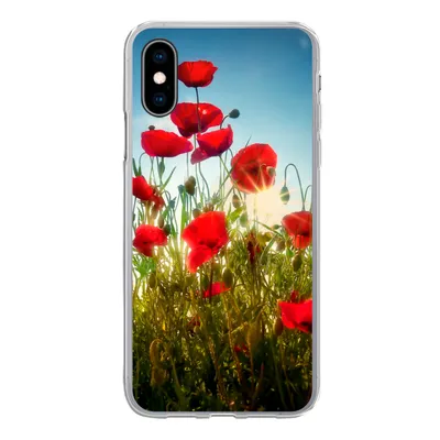 Produktbild von MuchoWow® Handyhülle Schutzhülle Hülle für iPhone X Mohnblumen - Toskana - Sonne - Rot - Blau Silikon Softcase Handy Hülle - Handyhülle