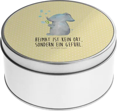 Produktbild von Mr. & Mrs. Panda Blechdose Elefant Seifenblasen - Gelb Pastell - Geschenk, Liebesspruch, Gute Laune, Elefanten, Heimat, Vorratsbehälter, Keksdose, keksdosen, Liebe