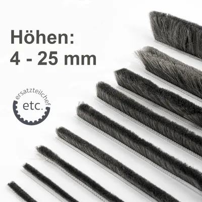 Produktbild von 10m Bürstendichtung grau für C-Profil, Höhe 7mm Breite 6,9mm Dichtungsbürste Türbürste