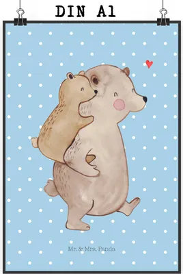 Produktbild von Mr. & Mrs. Panda Bild Papa Bär DIN A1 - Blau Pastell - Geschenk, Wandbild, Kunstdruck, Geburtstag, Muttertag, Vatertag, Papi, Posterdruck, drucke, wanddeko