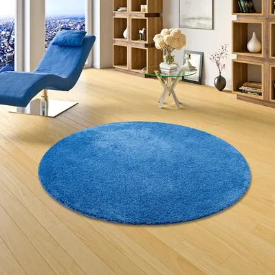 Produktbild von Hochflor Shaggy Teppich Palace Blau Rund, Größe:200 cm Rund
