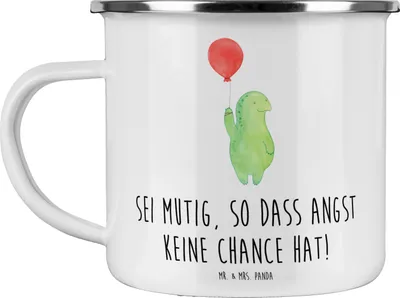 Produktbild von Mr. & Mrs. Panda Emaille Tasse Angst überwinden - Weiß - Geschenk, Mut, Gefühle, Mutmacher, Selbstvertrauen, Vertrauem, metallbecher, Becher, Unterstützung, Stärke, Pott