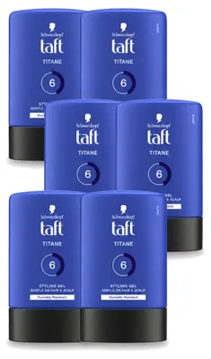 Imagen del producto de 6 unidades de gel moldeador Taft Men Power Titane Hold 6, 300 ml cada uno. Paquete económico