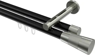 Produktbild von Interdeco Innenlaufstange / Gardinenstange mit Innenlauf Schwarz / Edelstahl-Optik, Typ Siteno Tanara (Konus Bicolor), 20 mm Ø 2-läufig, 120 cm