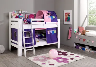Produktbild von Etagenbett Jan Buche Weiß lackiert mit Bücherregal 90x200 cm
