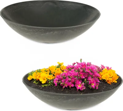 Immagine prodotto di Fioriere piatte per esterni Ciotole decorative rotonde nere 25 cm