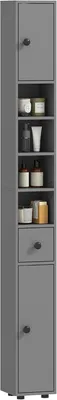 Produktbild von Badezimmerschrank schmal Hochschrank 180 cm Schublade 4 Fächer Bad Grau