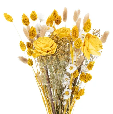 Produktbild von Eleganter Trockenblumenstrauß mit Rosen für stilvolle Dekoration