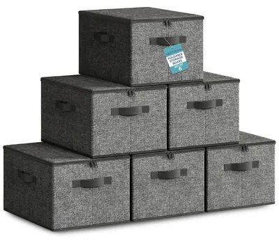 Obrázok produktu pre Sada 6 skladacích úložných boxov s vekami, rozmer 40 x 30 x 25 cm, tmavosivá farba
