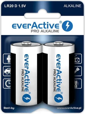 Produktbild von everActive D - 2er-Pack Pro Mono LR20 R20 1,5V Alkaline-Batterien, maximale Leistung, 10 Jahre Lebensdauer, 2 Stück - 1 Blisterpackung