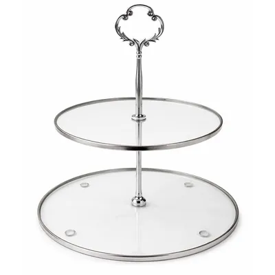 Zdjęcie produktu dla Szklana paterka Vera 2-stopniowa srebrna – elegancka paterka do ciast i owoców 21–25 cm