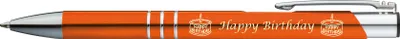 Produktbild von 5 Kugelschreiber mit Gravur "Happy Birthday" / aus Metall / Farbe: orange