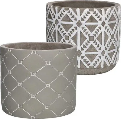 Produktbild von Famanu Blumentopf Grau-Weiß Dekorativ Beton 12 x 12 cm - Für Blumen und Pflanzen