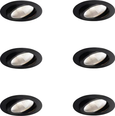 Produktbild von QAZQA Professional - Modern Set mit 6 Einbaustrahlern schwarz 9,5 cm inkl. LED 1300 lm dimmbar IP65 - Gaius - Aluminium Rund - I (nicht austauschbare) LED