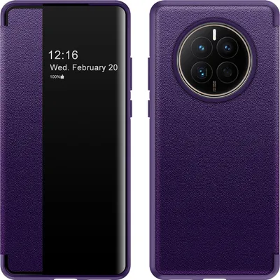 Produktbild von Huawei Mate 50 Hülle, Smart View Intelligente Wake up-/Sleep Leder Schutzhülle für Huawei Mate 50 Lila