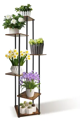Produktbild von Pflanzenständer - 6-stufige Pflanzenetagere - Für Innenräume - Metall und Holz - Für Mehrere Pflanzen - 132 x 30 x 30 cm - Braun/Schwarz