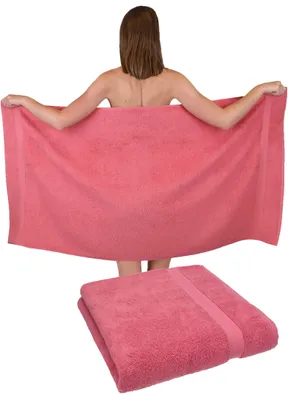 Produktbild von Betz 2 Stück Duschtücher 70 x 140 cm PREMIUM 100% Baumwolle Liegetuch Strandtuch Farbe: himbeere