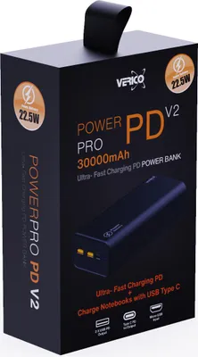 The image shows the retail packaging of a Verico Power Pro PD power bank.
