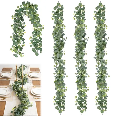 Produktbild von Künstliche Eukalyptusgirlande Girlande Kunstpflanze - 4 Stück - 1,8 m - Grün - Für Hochzeit, Garten, Innen und Außen