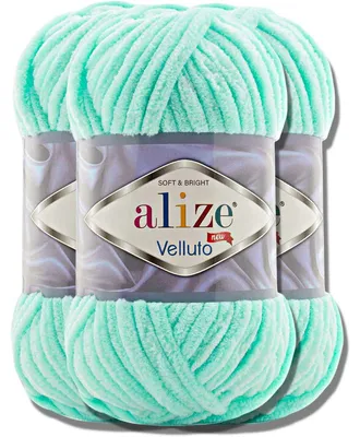 Imagen del producto de Alize 3x 100g Velluto, hilo grueso, color sólido, chenille, ideal para tejer y hacer crochet (turquesa claro | 19)