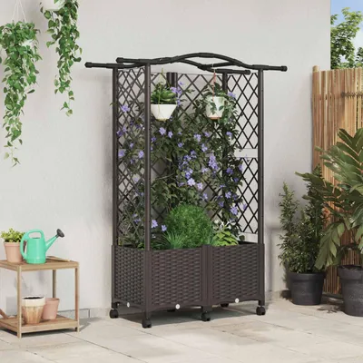 Produktbild von Hochbeet mit Rankgitter und Dach Braun 122 x 40 x 144 cm PP - Beete c1538