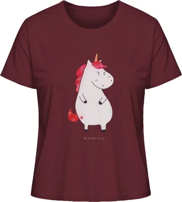 Produktbild von Mr. & Mrs. Panda Oberteil Damen Einhorn Wut Größe L - Burgundy - Geschenk, Lustig, Kurzarmshirt, Nein, Arbeit, Unicorn, T-Shirt Kurzarm, Einhörner