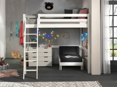 Produktbild von Vipack Hochbett mit Liegefläche 140 x 200 cm inkl. Sesselbett und Schubladen Kommode