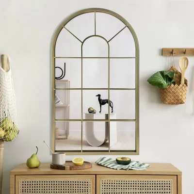 Bogenförmiger Wandspiegel, Landhausstil, goldfarben, 104,9 x 61 cm