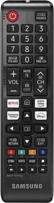 A close-up studio shot of a Samsung TV remote control.