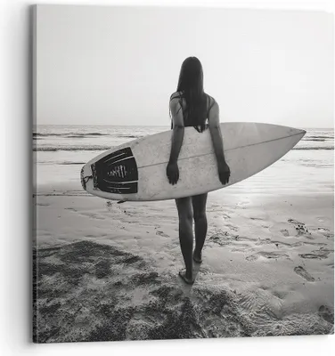 Produktbild von Bild auf Leinwand - Leinwandbild - Einteilig - Frau Strand Surfen - 70x70cm - Wand Bild - Wanddeko - Wandbilder - Leinwanddruck - Bilder - Wanddekoration - Leinwand bilder - Wandbild - AC70x70-5036