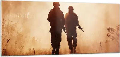 Produktbild von Bilder auf glas - Soldat Gewehr - 100x40cm - Glasbilder - Wandbilder - Kunstdruck - zum Aufhängen bereit - Wanddekoration aus Glas - Glas Bilder - Wandbild auf Glas - Einteilig - GAB100x40-4043