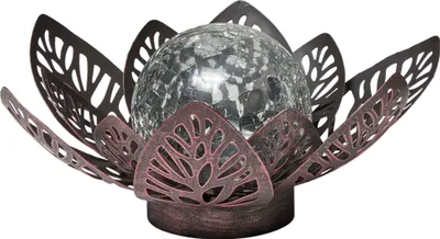Produktbild von Northpoint Dekorative Solar Lotus Wasserlilie aus Metall mit Glaskugel warmweißes Licht - Bruchglasoptik (D x H) 28 x 12 cm Groß Braun mit Stanzmuster