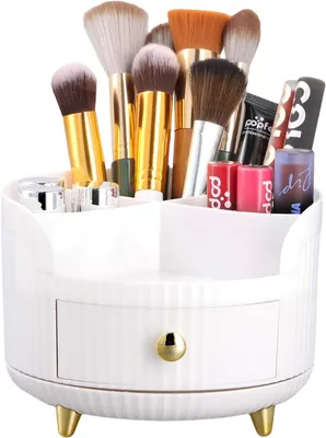 Produktbild von 360° drehbarer Organizer mit 4 Fächern, multifunktional für Bürsten, Kosmetikartikel, Schlafzimmer oder Badezimmer.