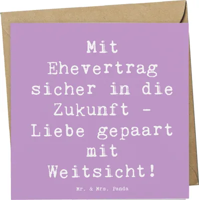 Produktbild von Mr. & Mrs. Panda Grußkarte Spruch Ehevertrag Zukunft - Lavendeltraum - Geschenk, Fairness, doppelkarte, anlasskarte, Glückwunschkarte, Partnerschaft, Geschenke, Hochzeit