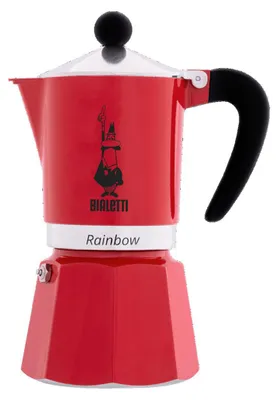 Produktbild von Bialetti Rainbow, Mokka-Kanne, Schwarz, Rot, Edelstahl, Aluminium, 3 Tassen, Rainbow, CE